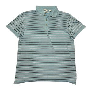 Calvin Klein Men’s Aqua and White Striped Polo Shirt